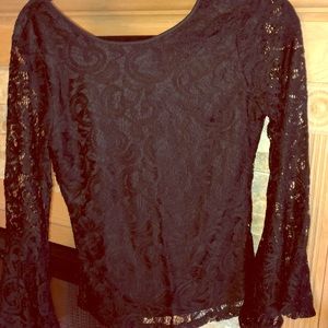 Black lace bell sleeve top